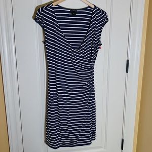 Navy and White Cotton blend wrap dress